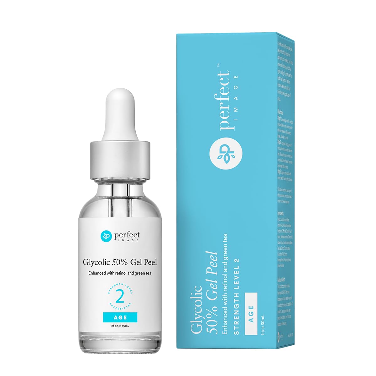 Perfect Image front packaging showing professional 50% glycolic peel benefit of resurfacing