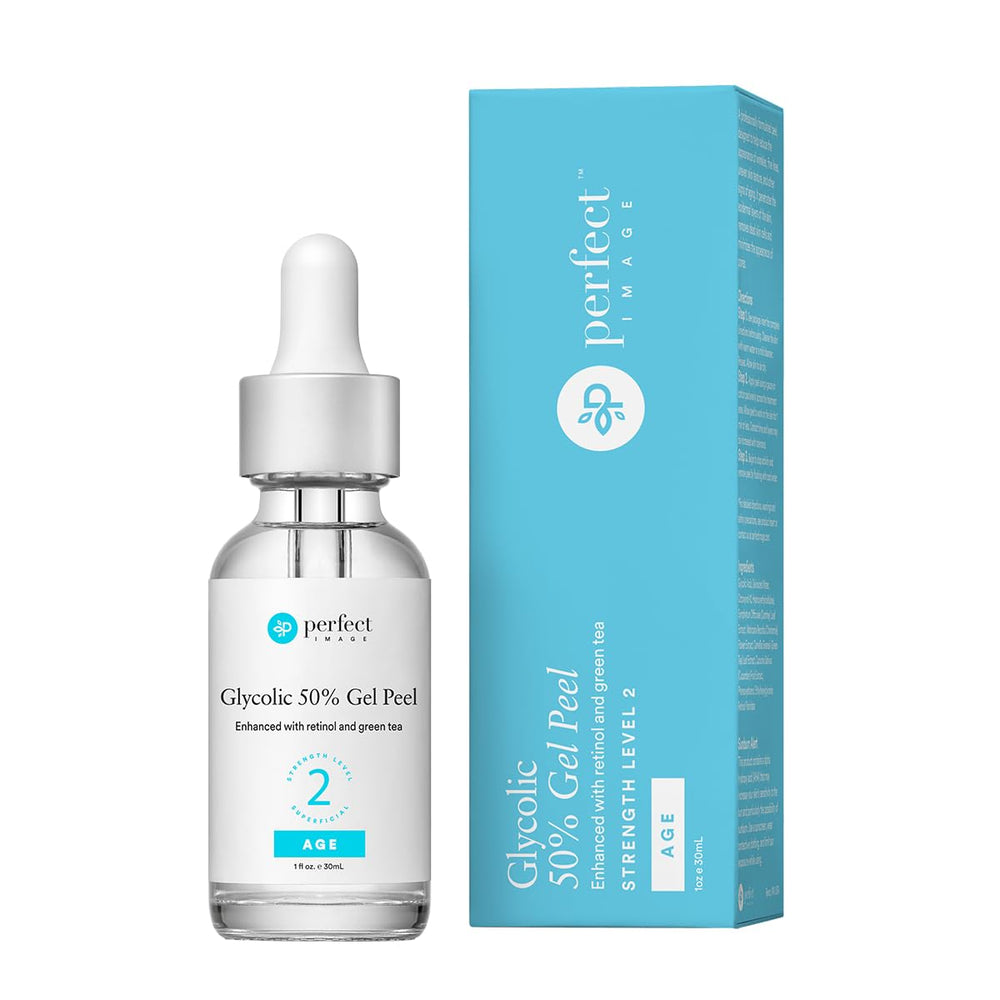 Perfect Image front packaging showing professional 50% glycolic peel benefit of resurfacing
