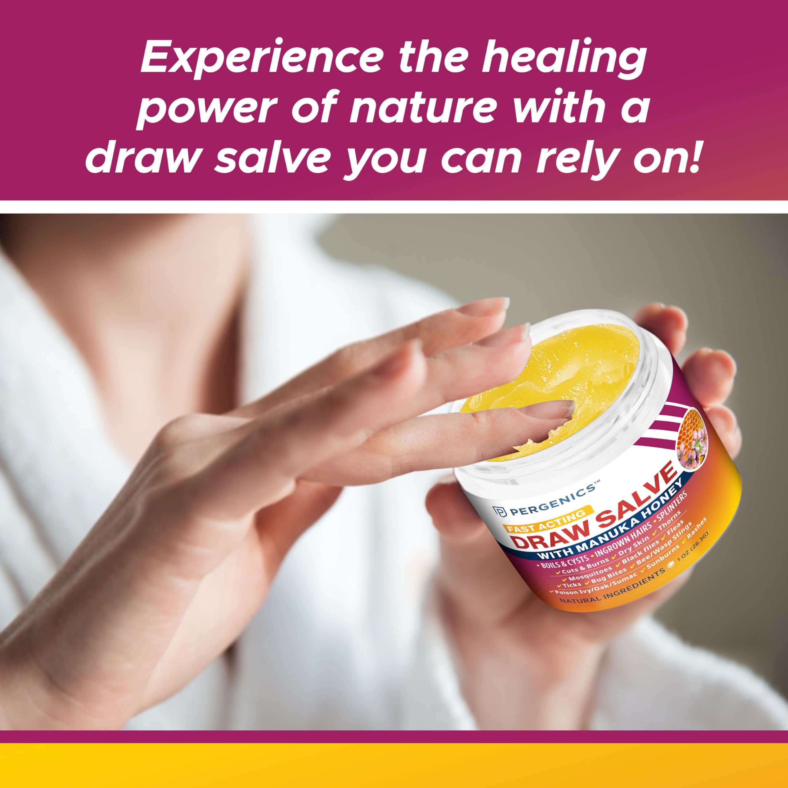 Pergenics tin in hand showing 1 oz scale for travel‑ready convenience