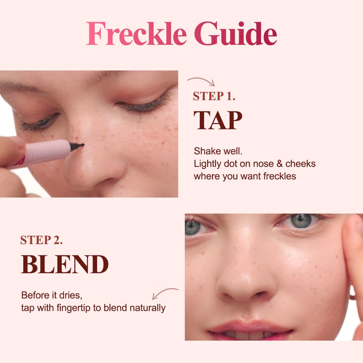 Peripera freckle pen with other makeup items flatlay suggesting styling options