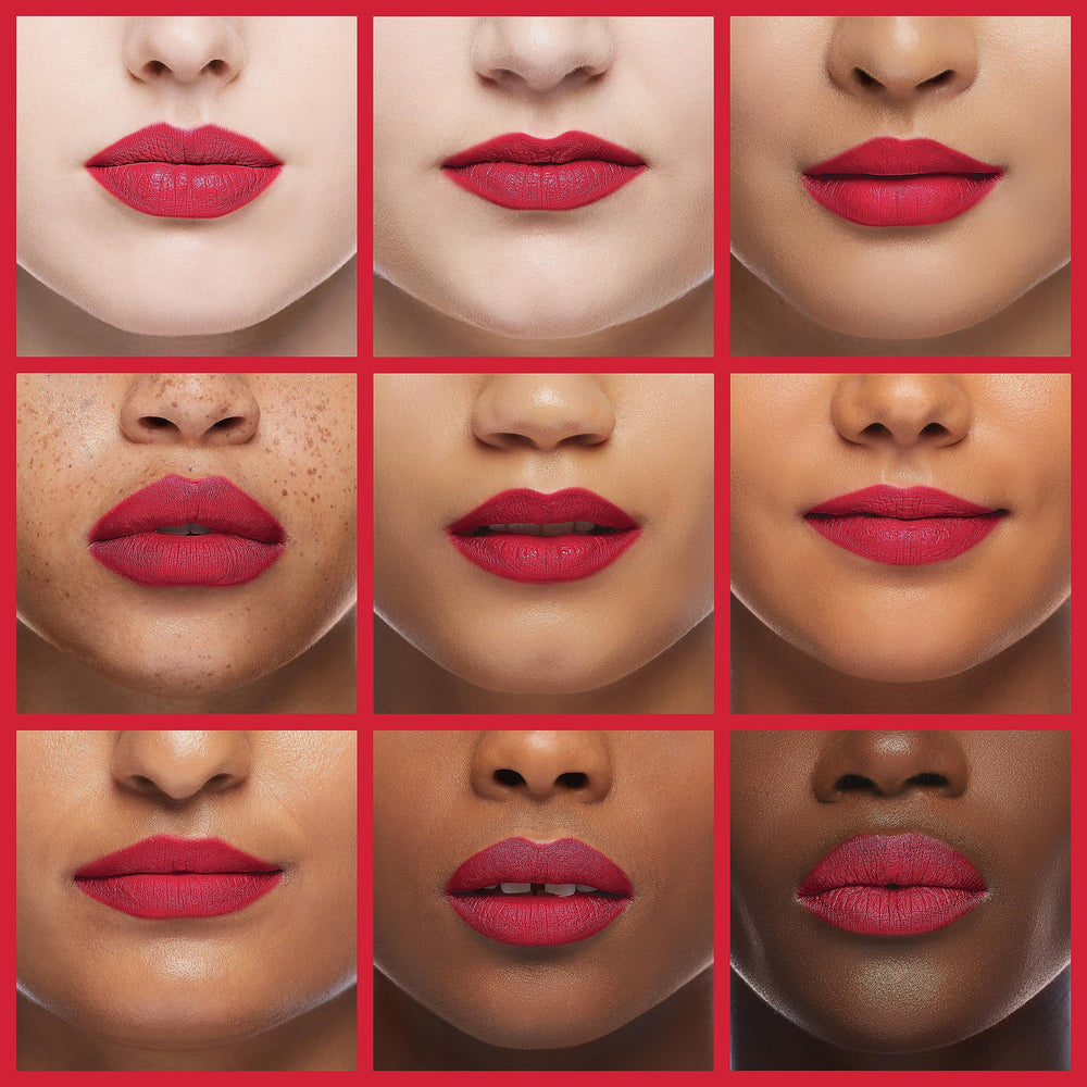 Peripera lip swatch on model demonstrating Wake Up Cherry vibrant, soft finish