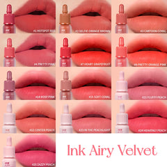 Peripera tint texture swatch showing velvety finish and moisturizing effect