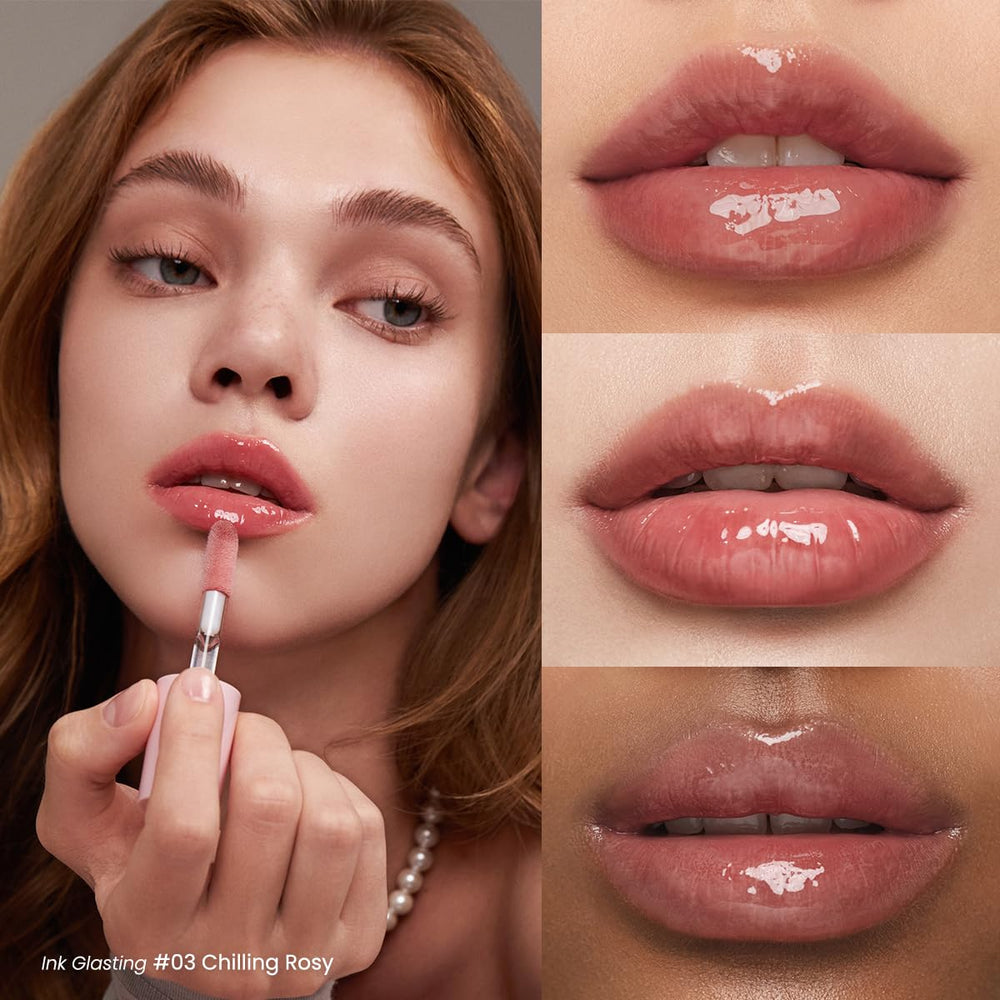 Peripera on-model lips displaying chilling rosy gloss for fuller-looking pout