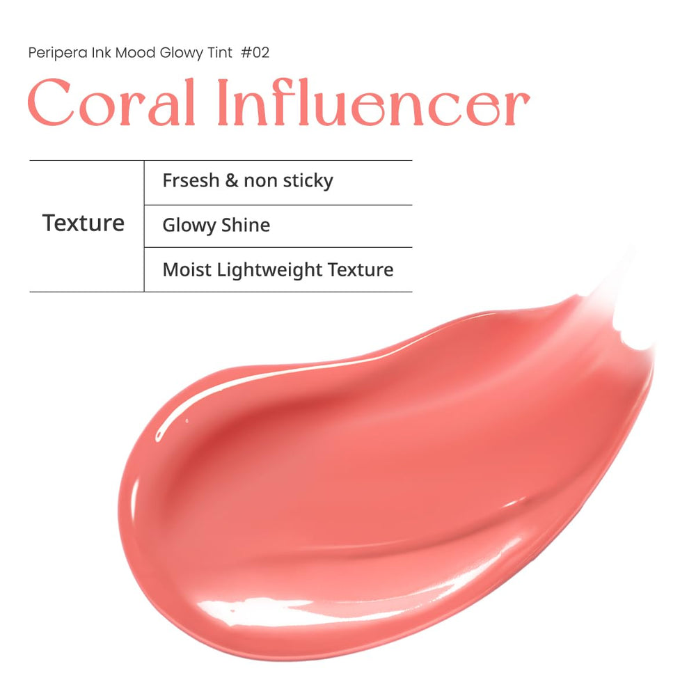 Peripera on model in daylight showing coral glow and fuller-looking lips benefit