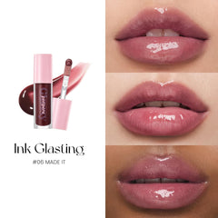 Peripera on lips before and after displaying fuller-looking, hydrated lips benefit