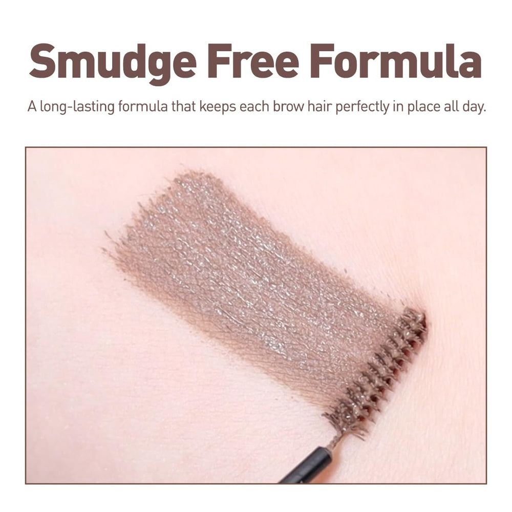 Peripera applied to eyebrow illustrating natural definition and smudge-resistant hold