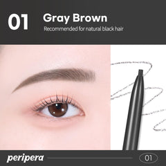 Peripera pencil in hand during application showing control and easy grooming
