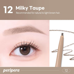 Peripera pencil in makeup bag lifestyle shot conveying portability and on-the-go touch-ups