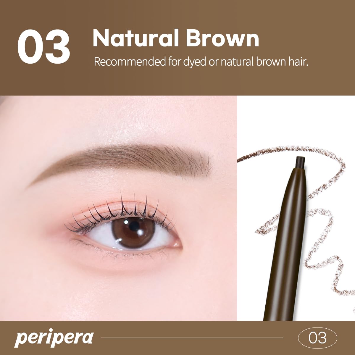 Peripera pencil on a vanity with brushes, demonstrating everyday convenience