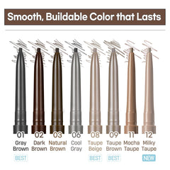 Peripera swatches on skin showing dark brown payoff and buildable natural finish