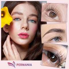 PERMANIA prep sachets packed into a travel bag for portable lash lifting