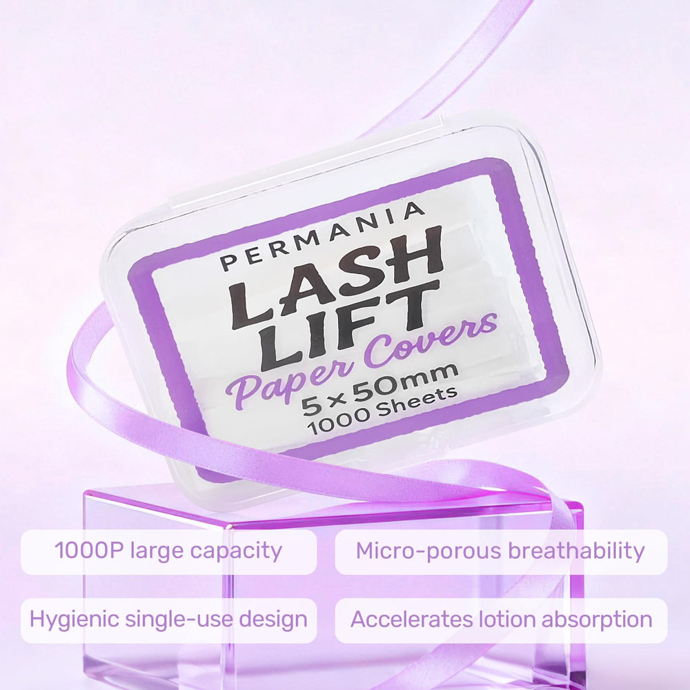 PERMANIA strip applied on silicone pad holding lashes securely during lift