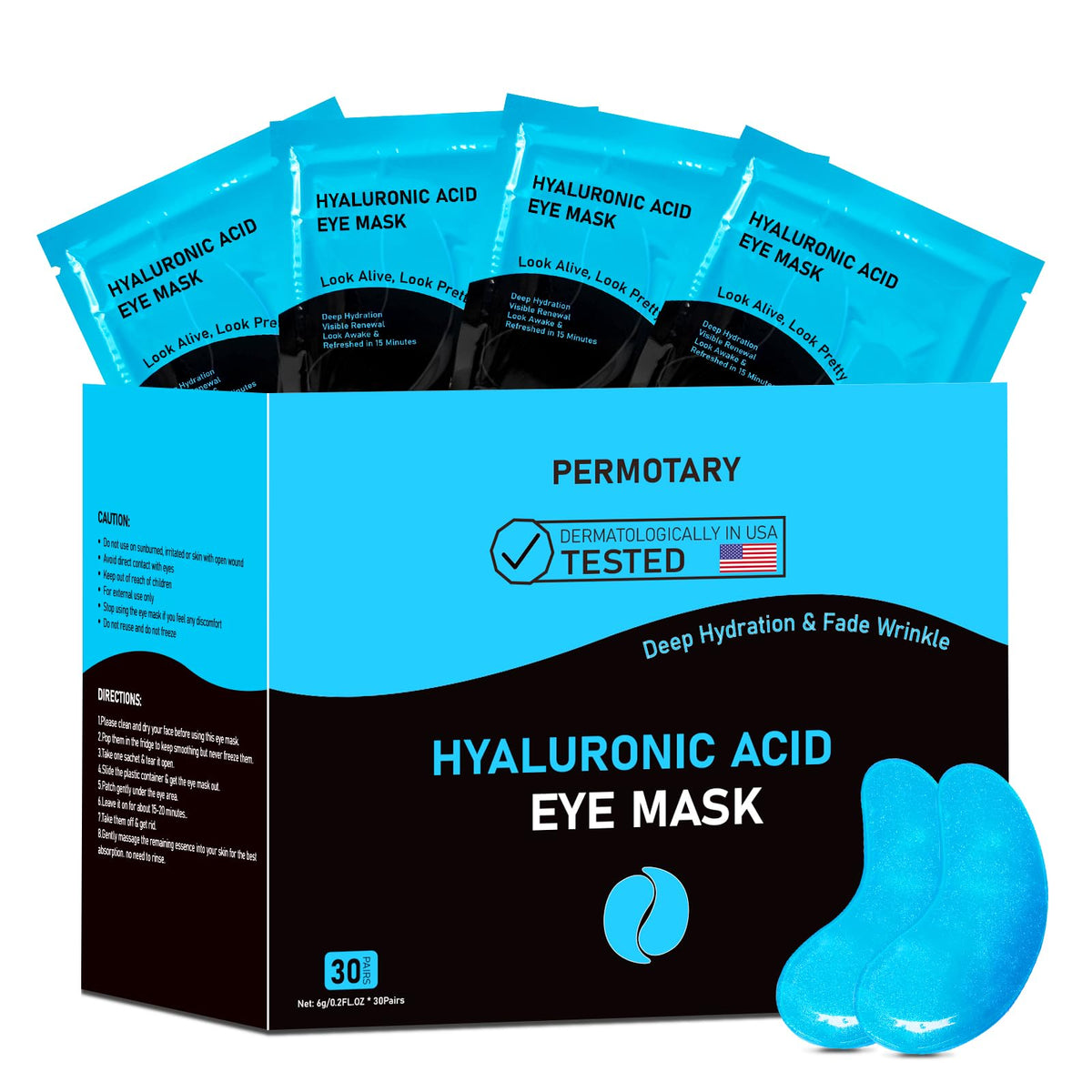 Permotary front packaging showing 30 pairs and benefits for refreshed eyes