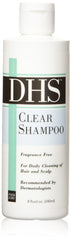 Person & Covey DHS clear shampoo bottle front showing label and compact size benefit