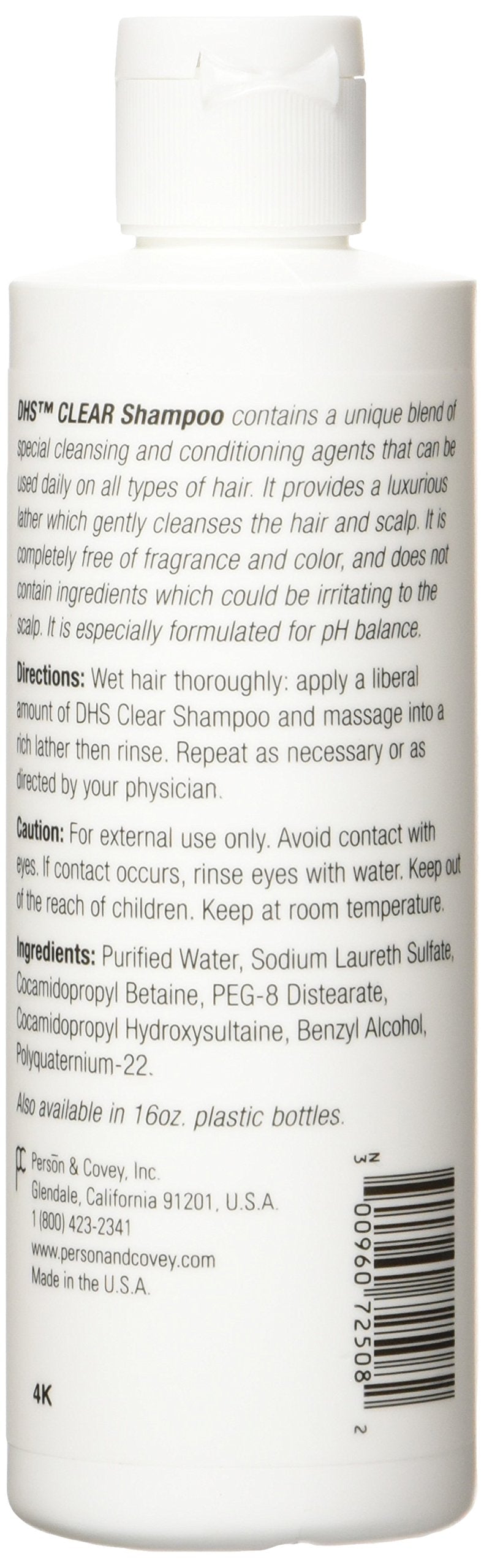 Person & Covey DHS shampoo being poured and lathered for quick, gentle cleansing