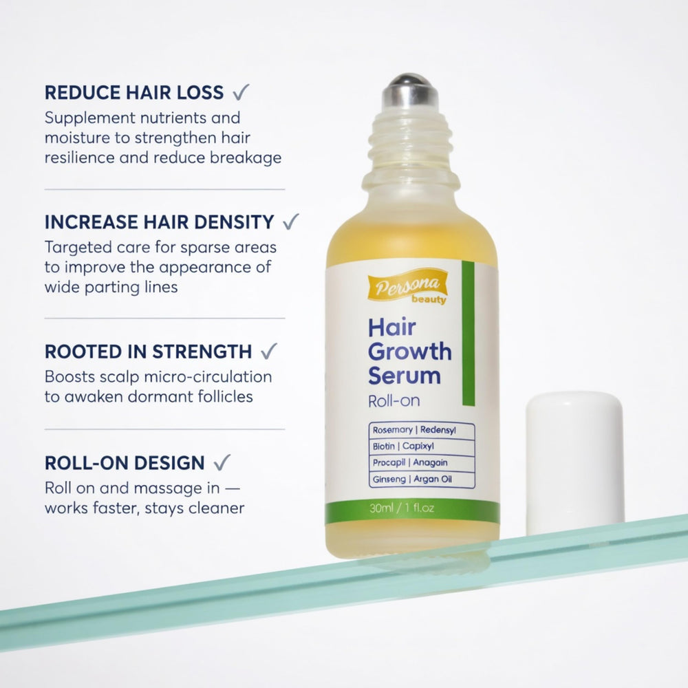 Persona Beauty bottle tucked in travel kit in bathroom for easy daily use
