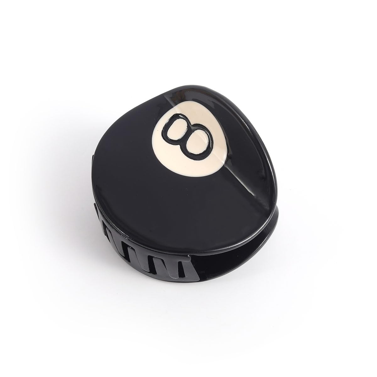 PERSONFUN front view of black 8 ball clip showing glossy finish and design benefit: statement style