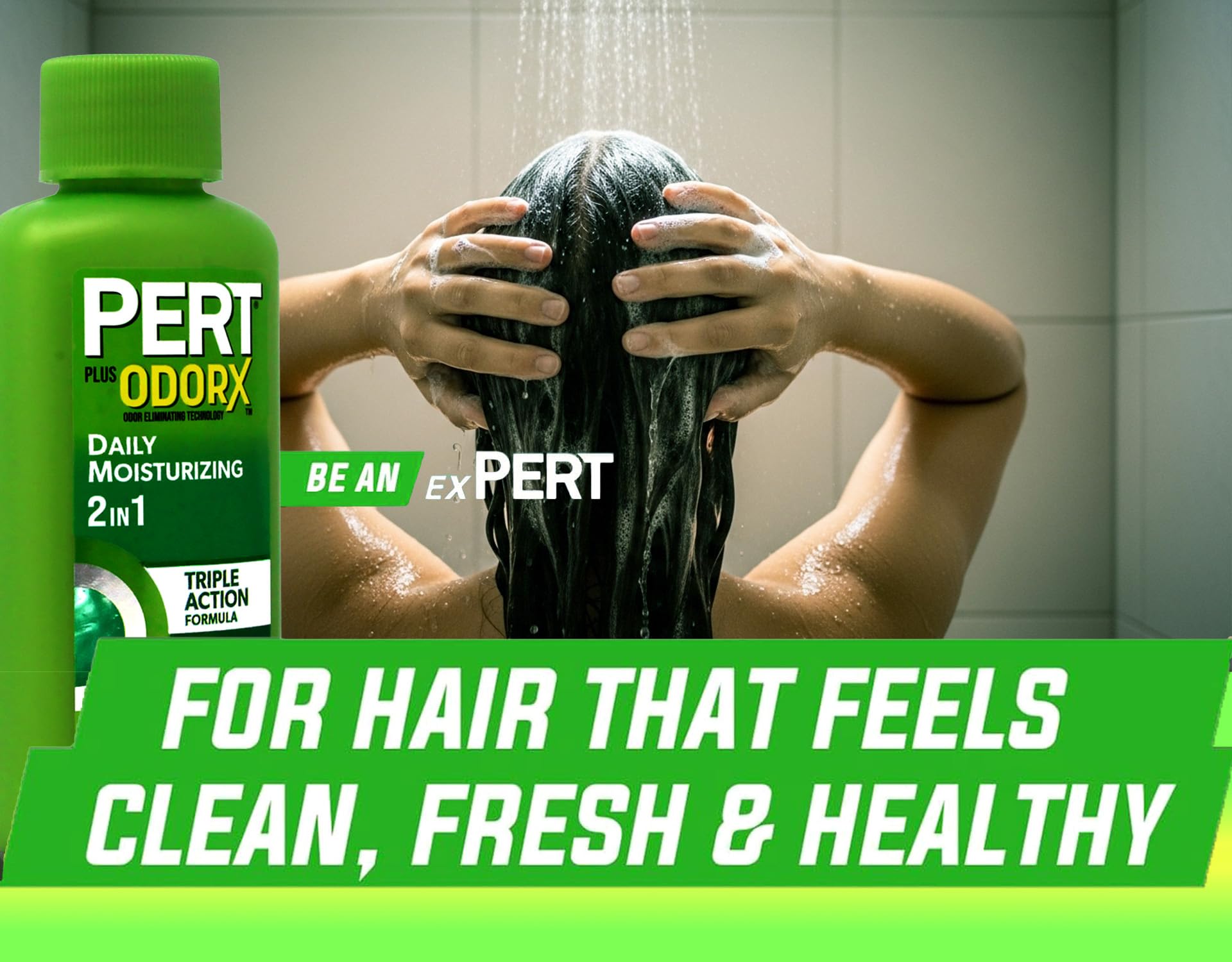 Pert Plus bottle inside gym bag lifestyle shot showing convenience after workouts