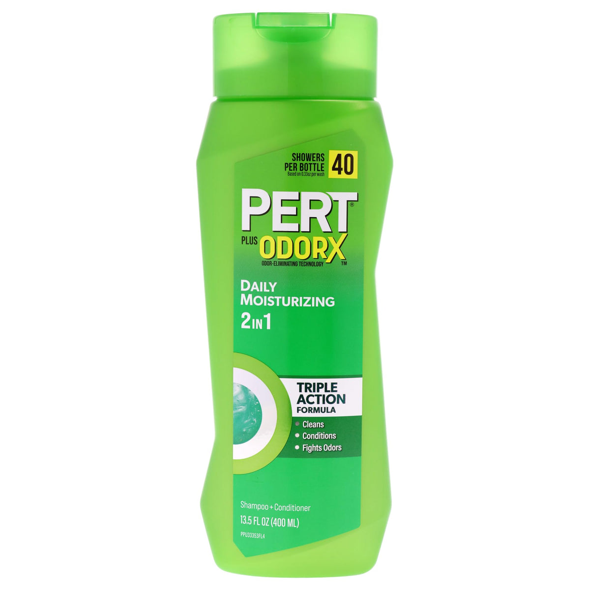 Pert Plus front bottle view showing label and size, clear everyday benefit