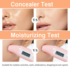 PERVALA compact opened with foundation brush demonstrating included tools for blending