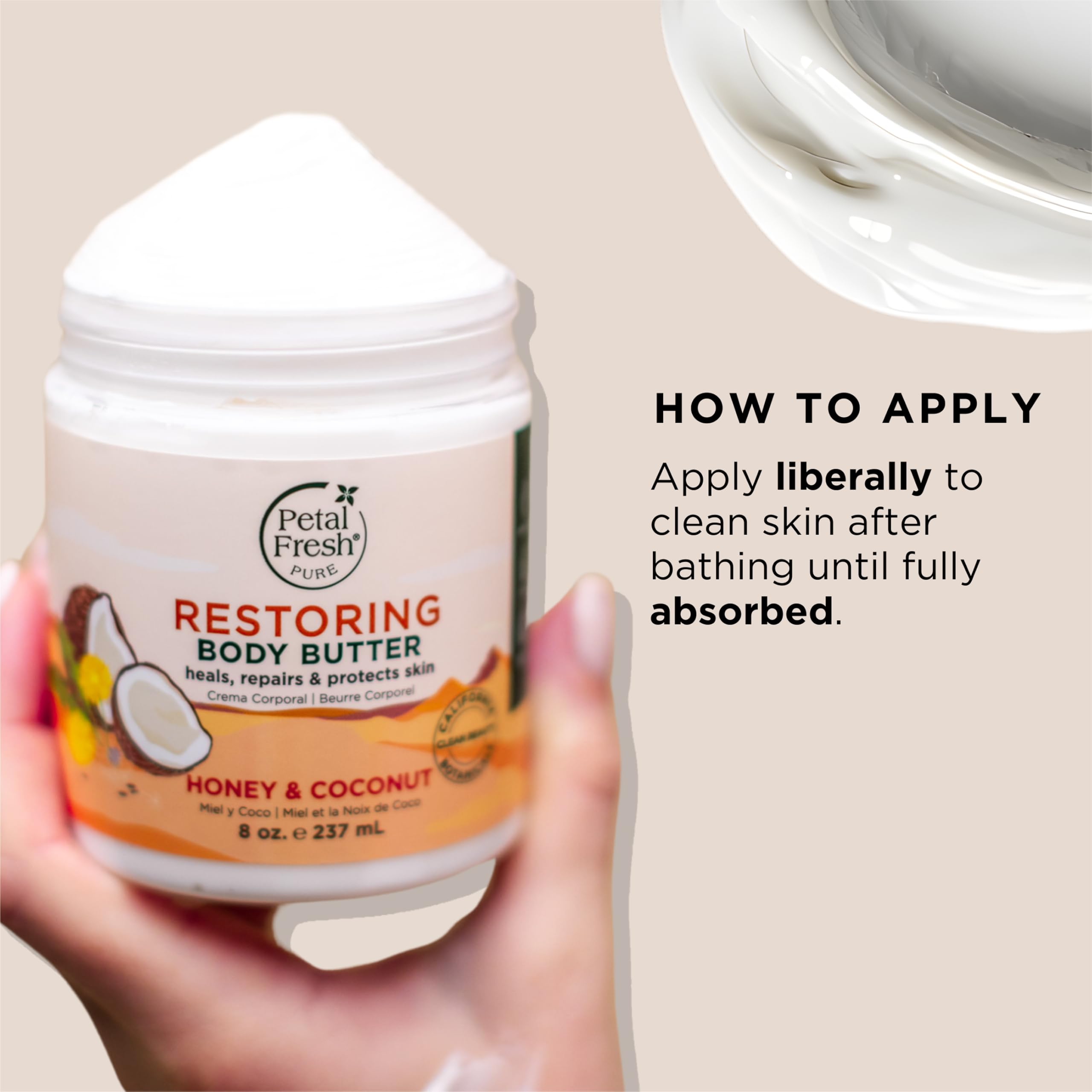 Label close-up on Petal Fresh highlighting ingredient claims and benefits