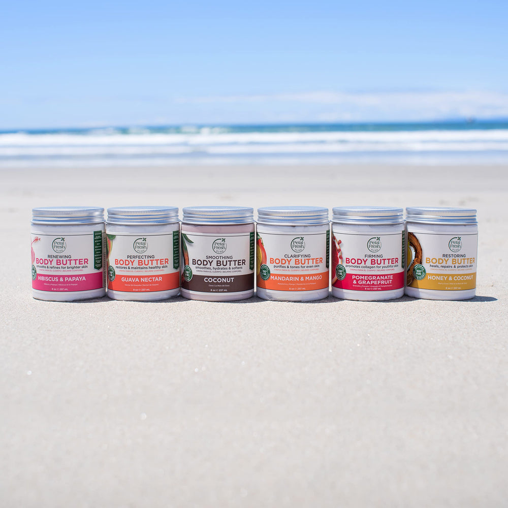 Petal Fresh jar held in hand showing 8 oz scale and travel-friendly benefit
