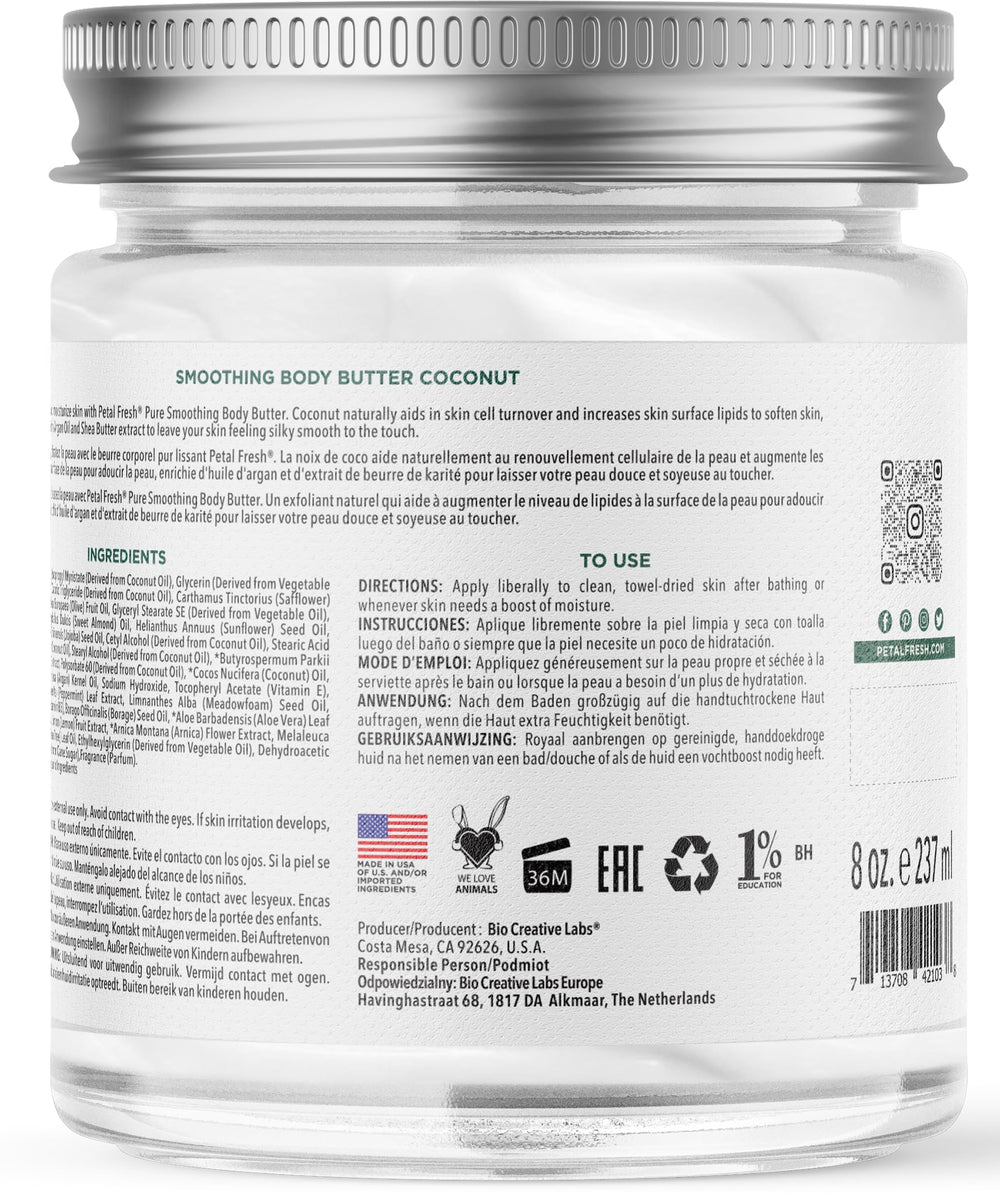 Petal Fresh label close-up showing ingredient claims and recyclable packaging benefit