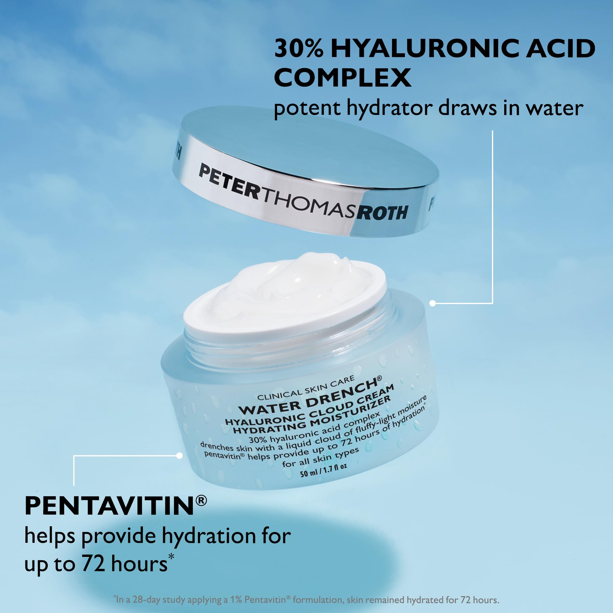 Peter Thomas Roth cream swatched on skin showing instant smooth hydration