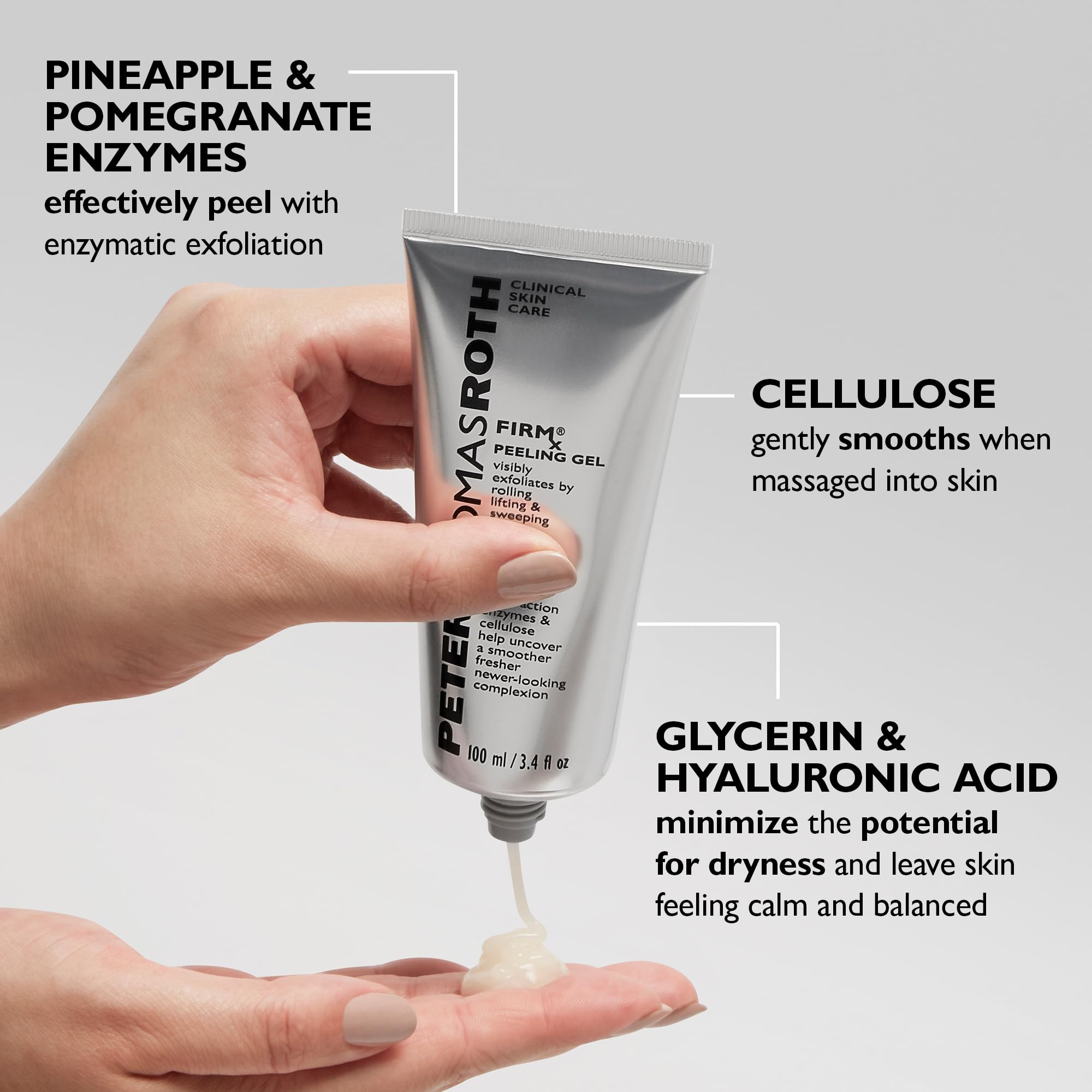 Peter Thomas Roth tube held in hand for size comparison, showing travel-friendly scale