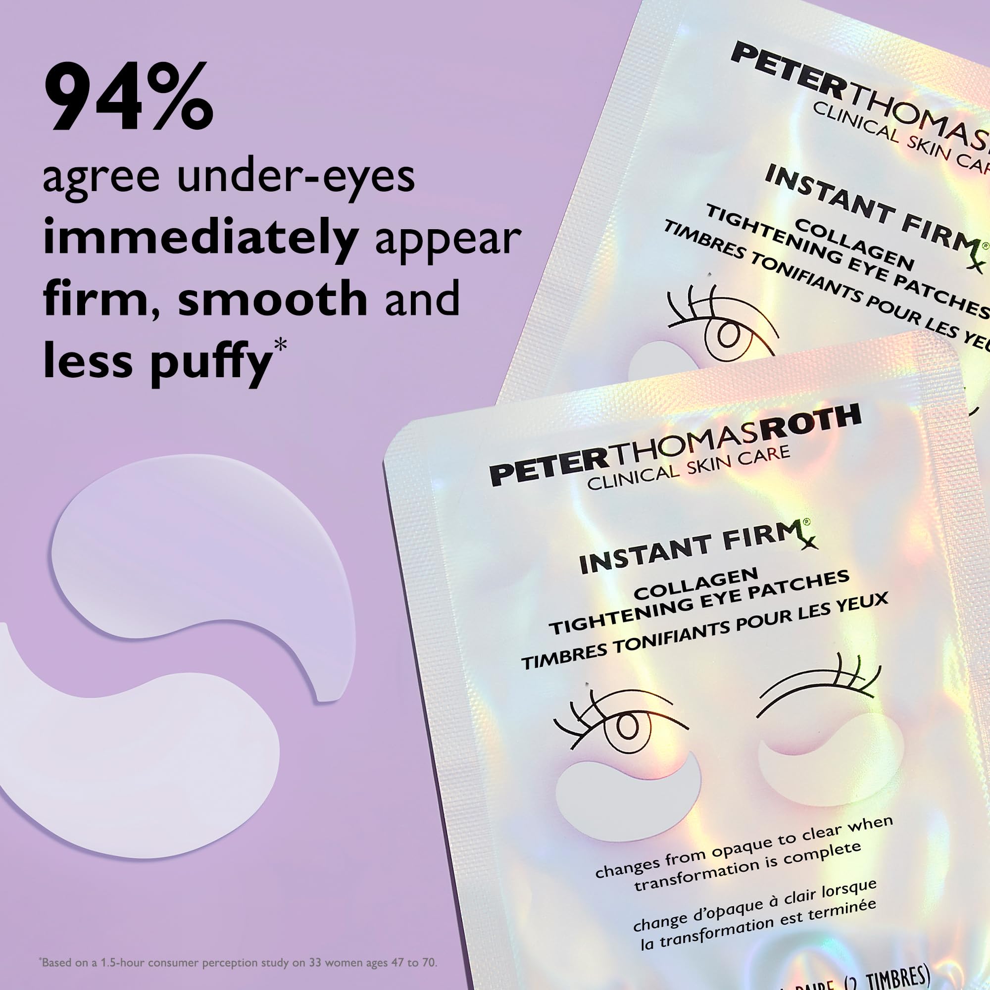 Peter Thomas Roth patches beside makeup bag for quick pre-event refresh