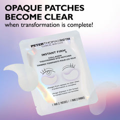 Peter Thomas Roth patches applied under eye demonstrating instant firming effect