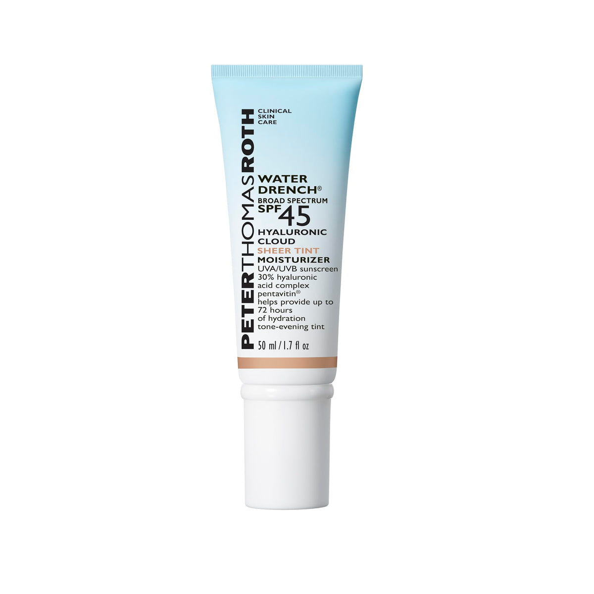 Peter Thomas Roth front packaging showing lightweight tinted SPF45 benefit