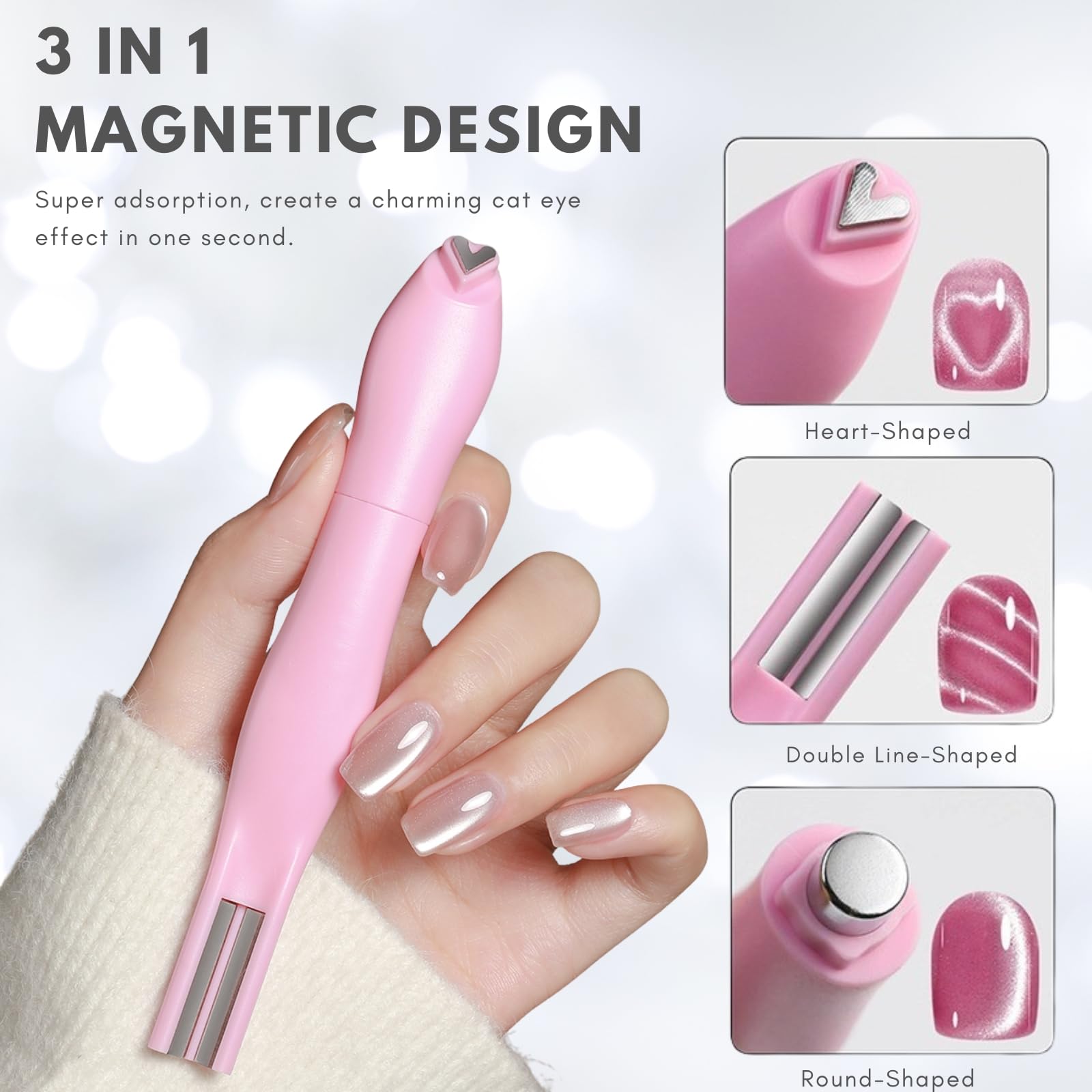Pewosrid magnetic pen held over wet gel forming a sharp cat-eye effect