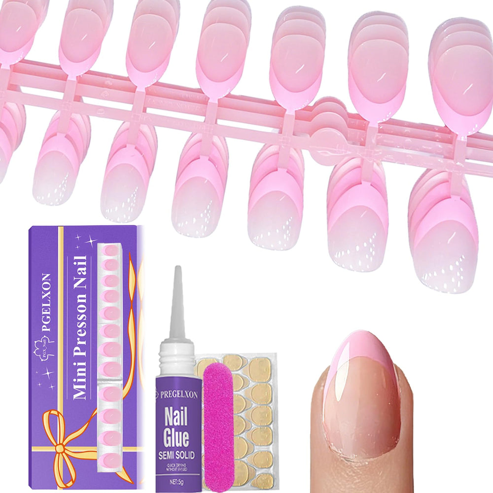 PGELXON front packaging showing pink French tip nails and included tabs for quick wear