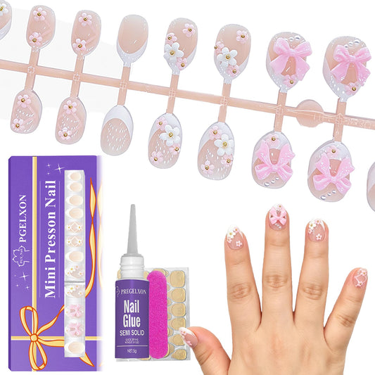 PGELXON front packaging showing 24-piece kids nail kit and included tools for easy use