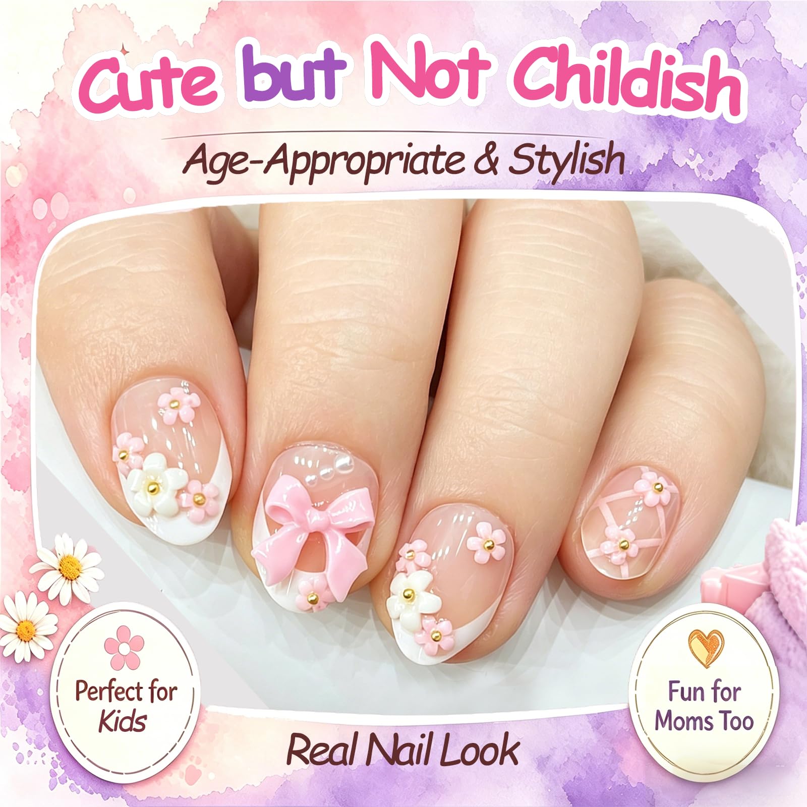 PGELXON child applying press-on nail supervised for quick, salon-style results