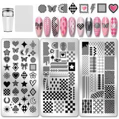 PH PandaHall front view of three plaid stamping plates showing compact set and patterns benefit