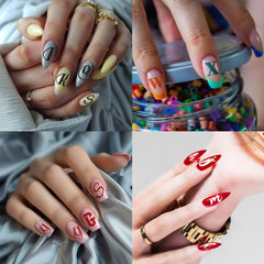 PH PandaHall styled manicure featuring stamped letters as a personalized accent