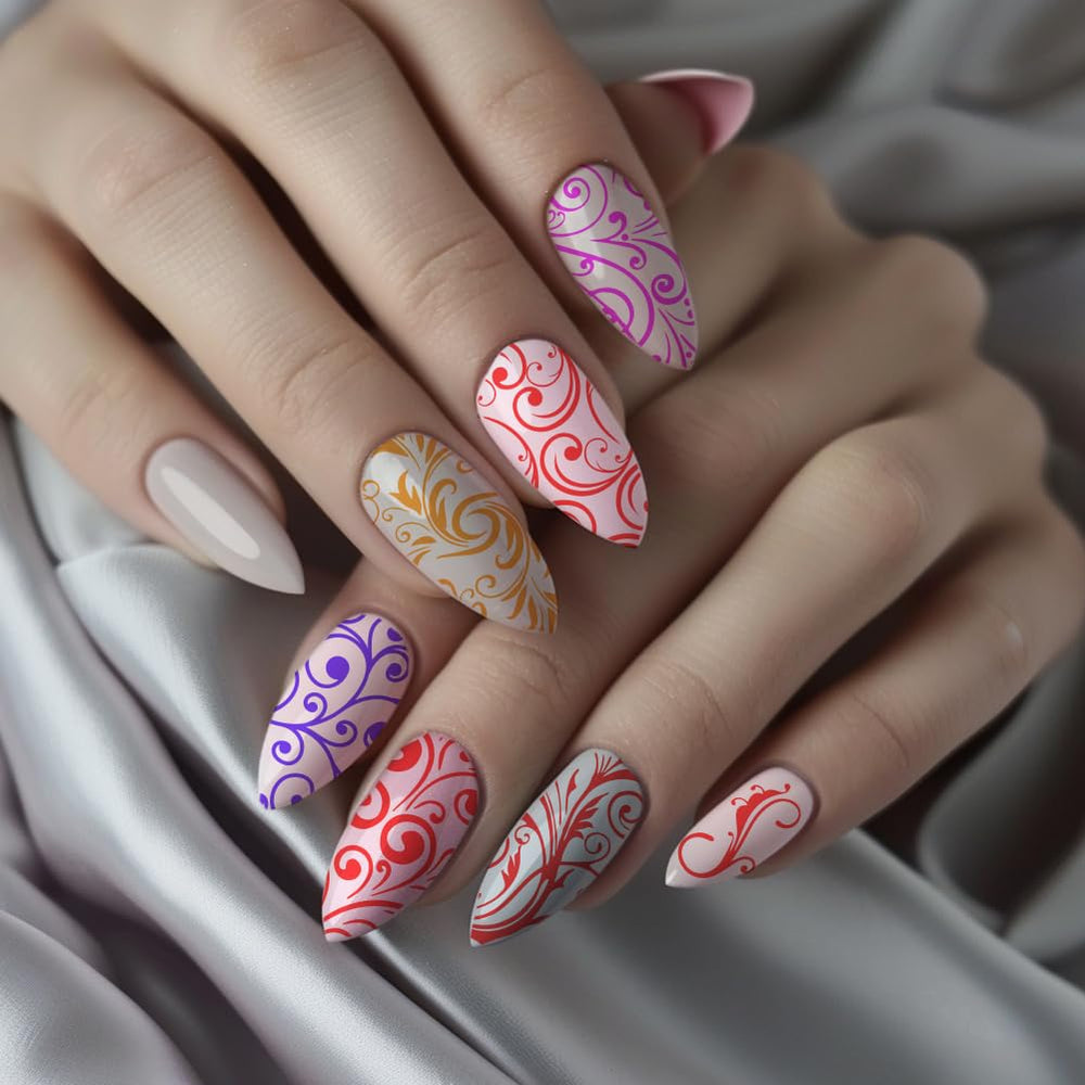 PH PandaHall comparison showing plate pattern scaled against nail tips for size guidance