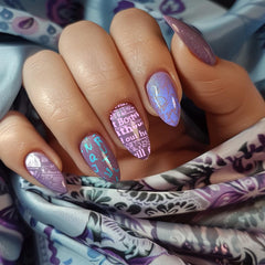PH PandaHall stamped nail samples displaying letters and graffiti textures for inspiration