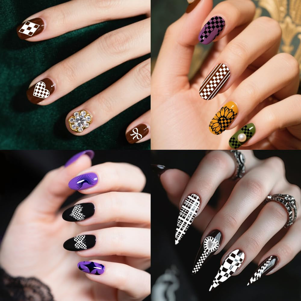 PH PandaHall assortment of stamped nails showcasing hearts stars and checkerboards for style inspiration benefit