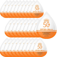 Phanund front view of 30 mini sunscreen packets showing compact pack convenience