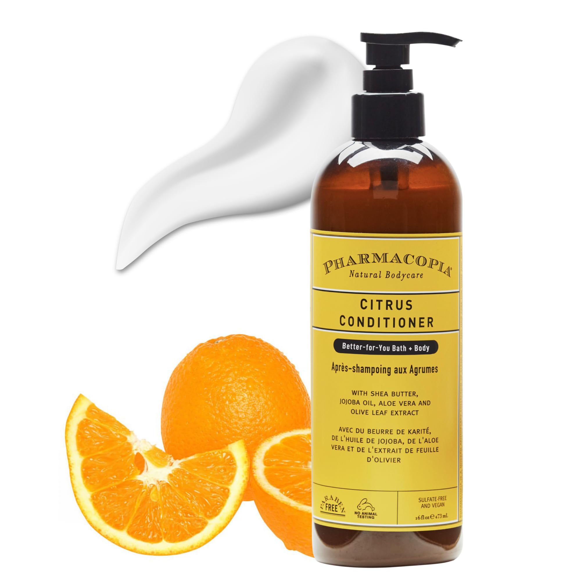 Pharmacopia bottle front view showing packaging and citrus conditioner benefits