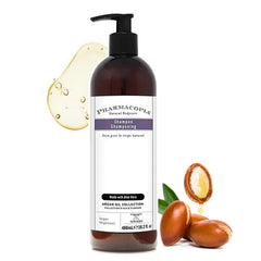 Pharmacopia front label showing argan oil and green tea benefits
