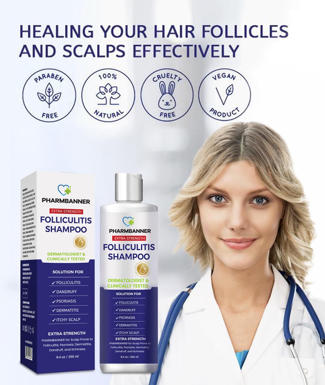 PHARMBANNER shampoo lather on scalp demonstrating effective cleansing action