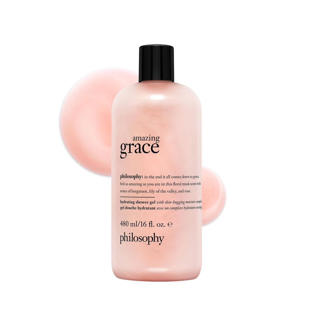 philosophy amazing grace front bottle showing label and scent benefit