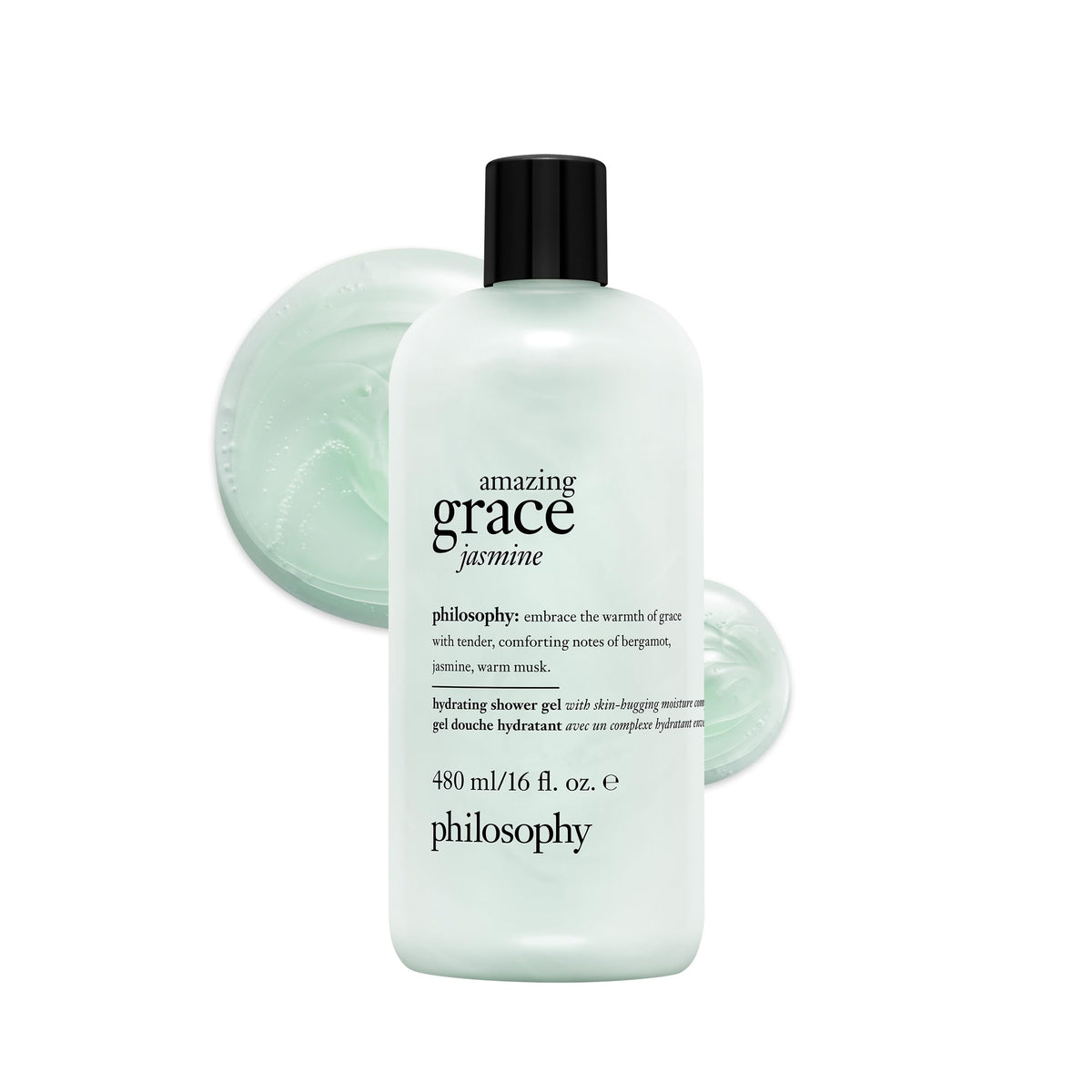 philosophy bottle front view showing label and 16 fl oz size, elegant benefit