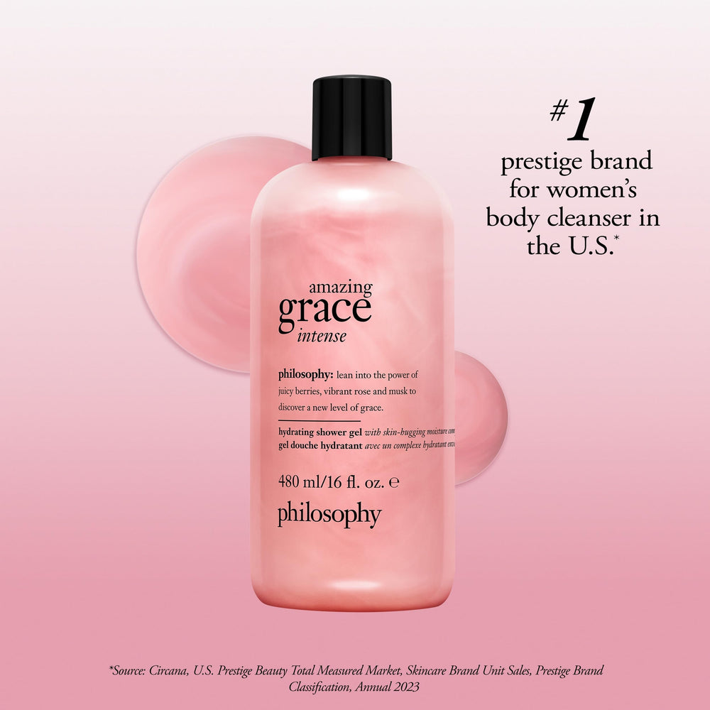 philosophy amazing grace label close-up highlights fragrance notes and ingredient benefit