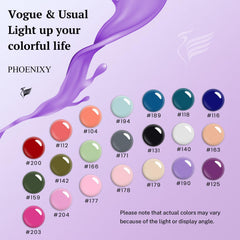 phoenixy color array of 21 shades displayed for versatile manicure choices benefit variety