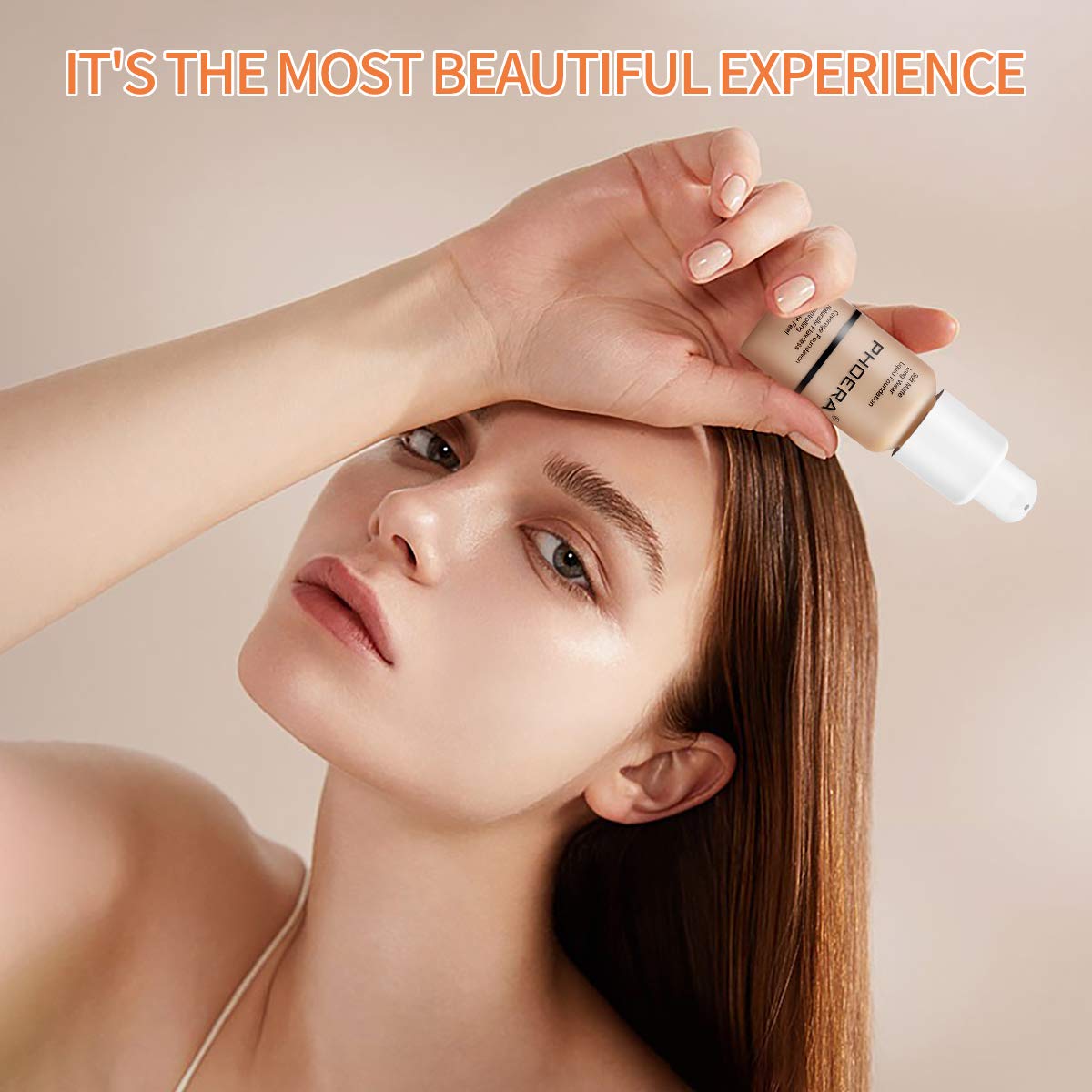 PHOERA lifestyle portrait wearing Warm Peach for camera-ready radiance